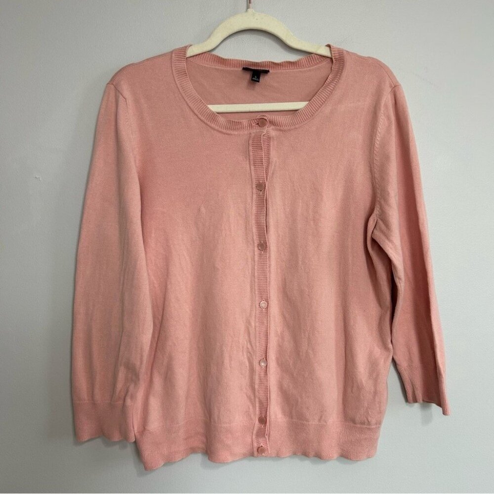 Talbots Soft Pink Knit Sweater Button Front Light… - image 1